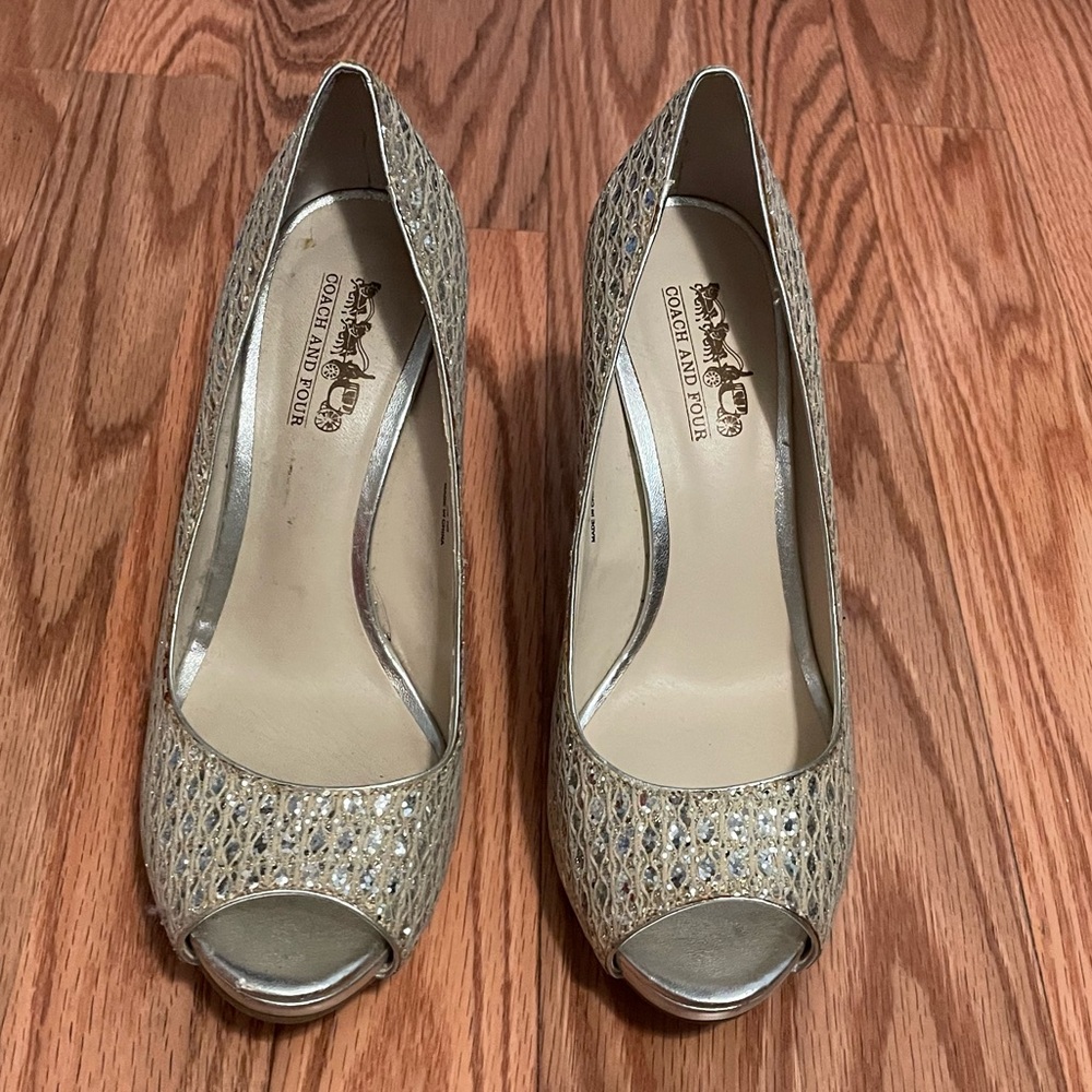 Coach Metallic Peep-Toe Heels